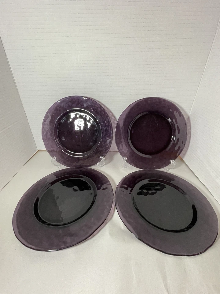 Vtg Set4” Studio Bormioli Rocco Hammered Amethyst Purple 8” Salad/Dessert Plates - Image 3 of 4