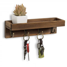 Image of Wooden Key Holder for Wall with Hooks Entryway Decor Rustic Floating Shelf with
