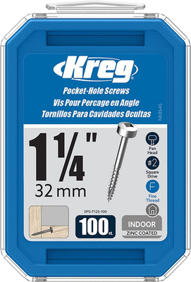 Kreg SPS-F125-100 Zinc Pocket Screws, 1-1/4 Inch #6 Fine Thread, Pan Head (100
