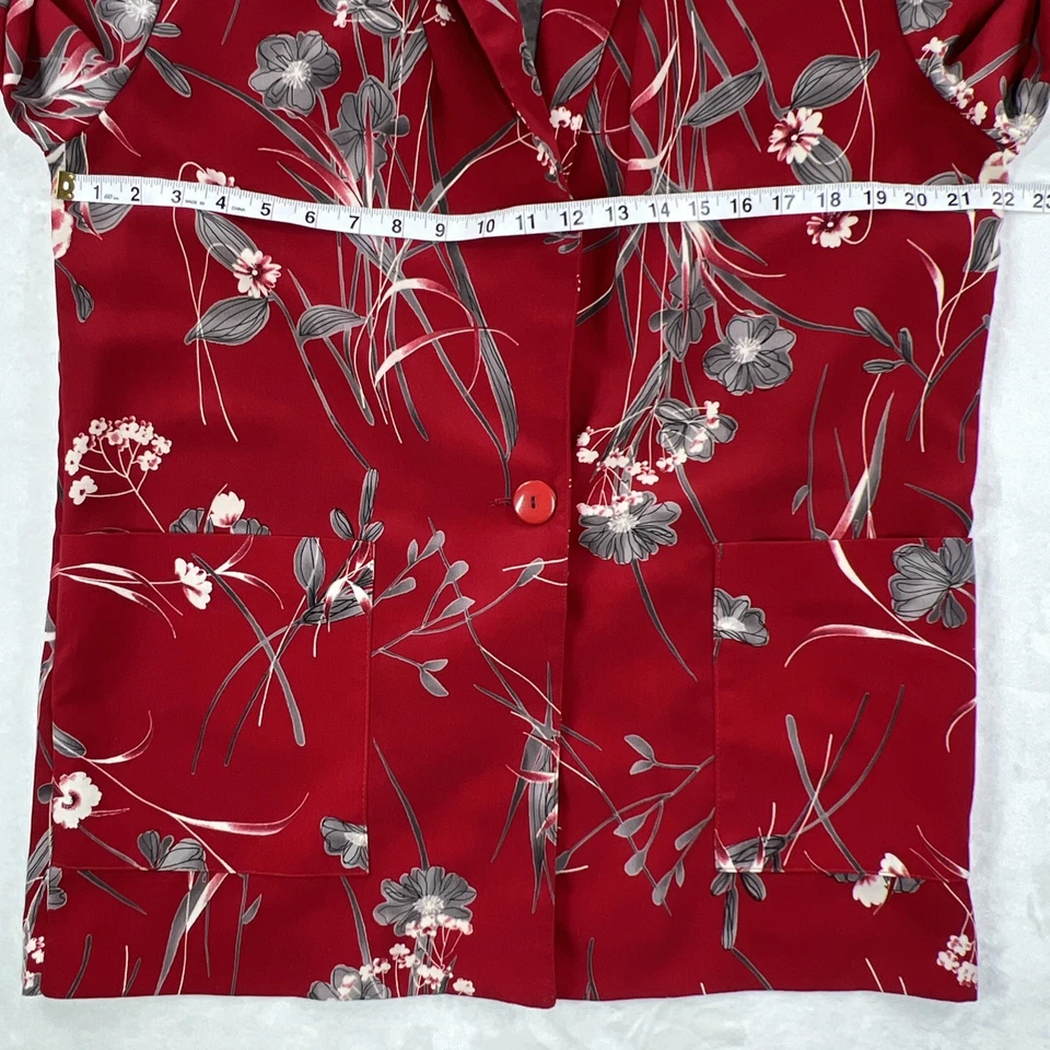 Blazer Vintage Kensington Cuadrado Satinado Para Mujer’s M Rojo Floral Chaqueta Un Botón Foto 4 de 4
