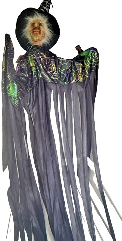 Vintage Hanging Witch Halloween Decoration Prop – 4ft Spiderweb Cloak, Poseable
