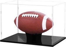 Football Display Case Full Size, Acrylic Clear Box with Stand, UV Protected Memo
