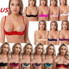 Womens Scallop French Lace Shelf Bra Open Quarter Cup Underwire Bra Underbust