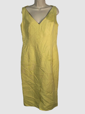 $1990 AKRIS Women's Yellow Double-Face Cotton Sheath Midi Dress Size 10