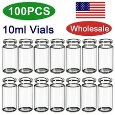 100Pcs 10ml Glass Vials,Lab Sample Vial 20mm Crimp Top Flat Bottom Bottle Clear