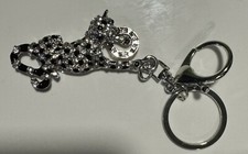 Leopard Rhinestone Key Ring Key Chain Purse Charm Black Enamel