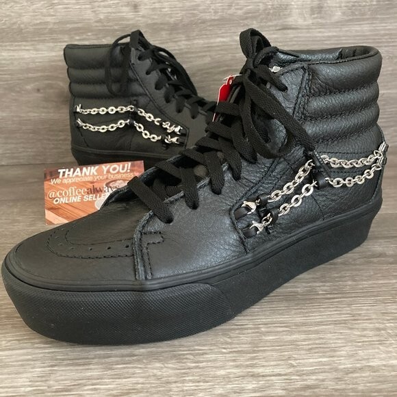 Vans Sk8-Hi Platform 2 Chains Black Leather Size 10.5 Women's NWOB