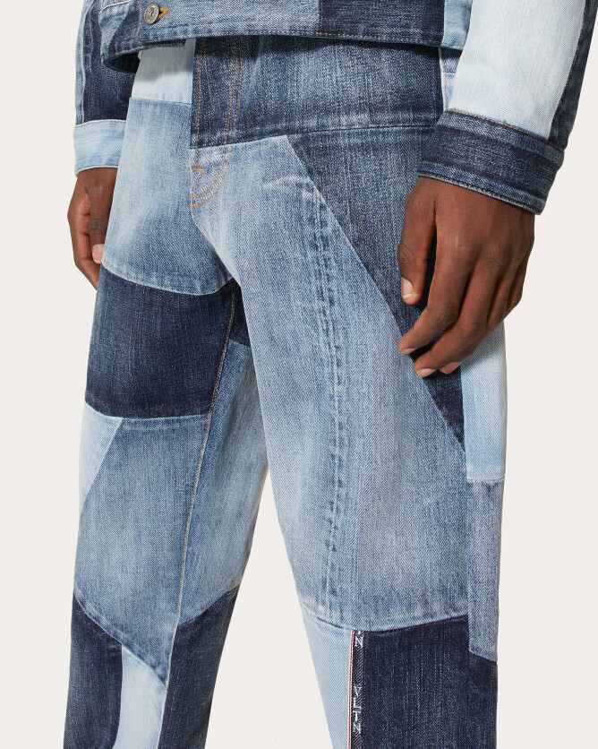 VALENTINO Logo-Print Patchwork Jeans Denim Trousers 31