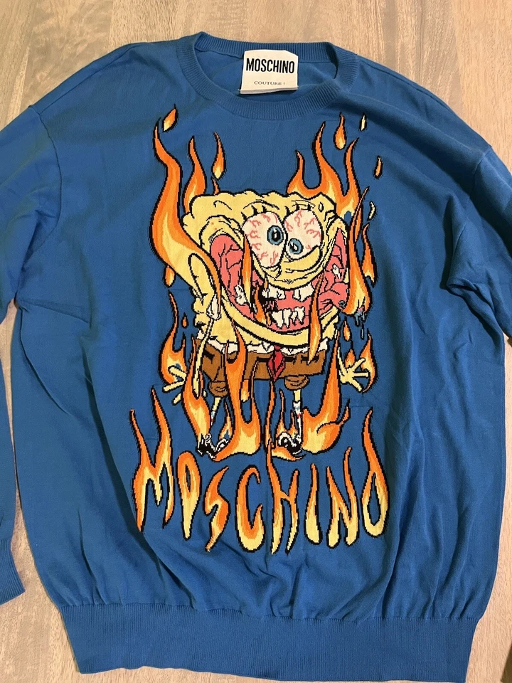Suéter Tejido Moschino Jeremy Scott Talla 40 Bob Esponja Azul Patinador Surfista Años 90 Y2k Foto 4 de 4