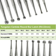 5-200pcs Dental Round Tungsten Carbide Bur Latch RA 1-8 for Slow Speed Handpiece
