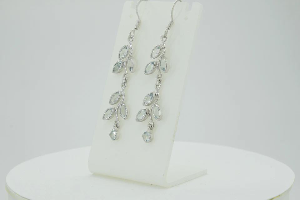 Nobile Floreale 3,6 Carati Topazio Blu Orecchini Pendenti 928 Argento Romantica - Immagine 4 di 4