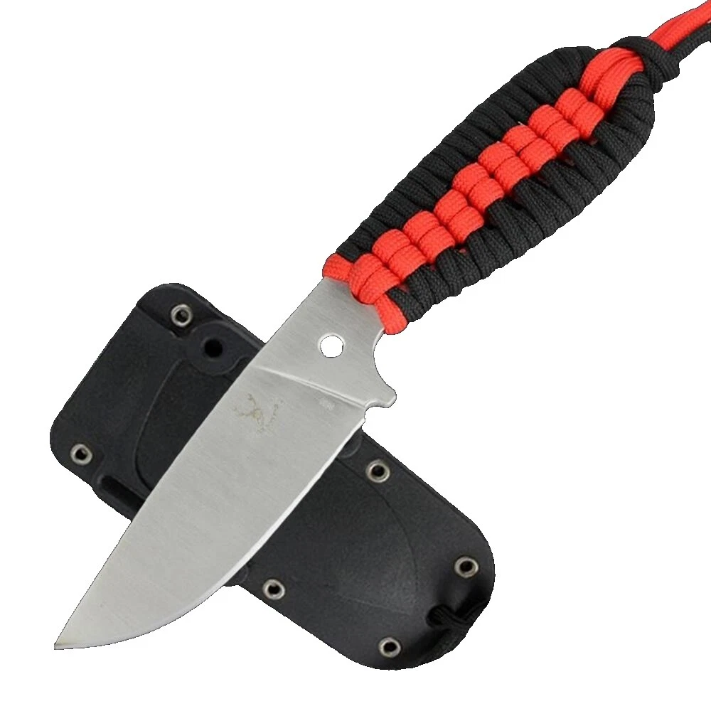 Hoja de acero inoxidable mango envuelto de cuerda caza Cuchillos de Hoja Fija De Colección