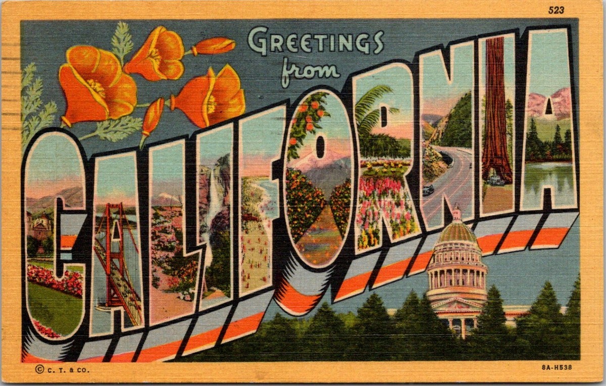 Gretting from California Large Letter Linen c1930s 1938 Capital
