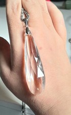 COLLANA GRANDE PENDENTE GOCCIA DI CRISTALLO SFACCETTATO CON LUNGA CATENA ARGENTO