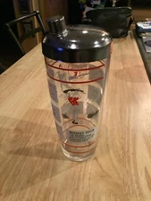 VIntage Hazel Atlas Cocktail Shaker Golf Sailing Sports Recipes 10" Heavy Glass