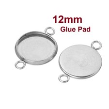 10 pcs. Circle Round Bezel Cabochon Connectors Trays Multi-Color 12mm Glue Pad