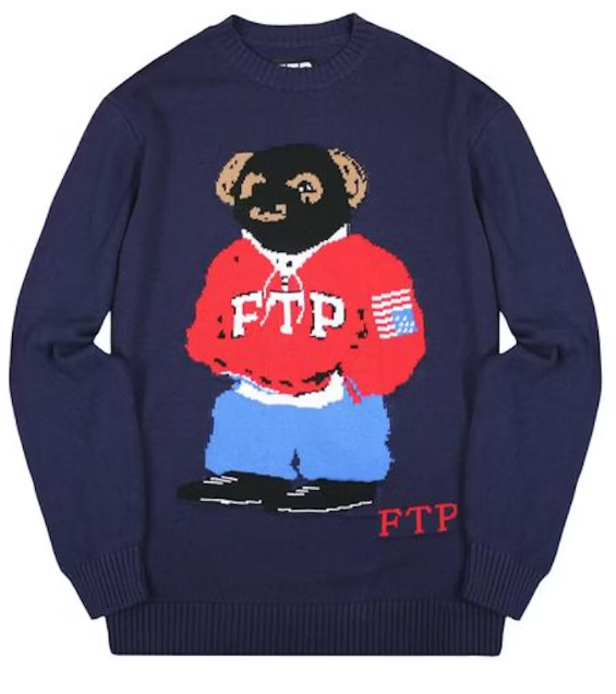 FTP FuckThePopulation Bear Knit Sweater Navy Large Brand New Free