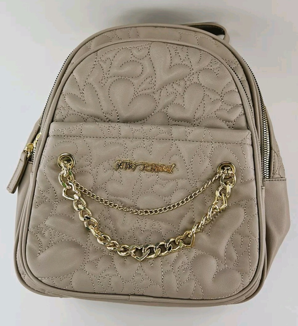 Betsey Johnson Gold Accent Quilted Backpack Betsey Johnson Hearts Mini Backpack Floral Rosebuds Gold Bag  main image 2