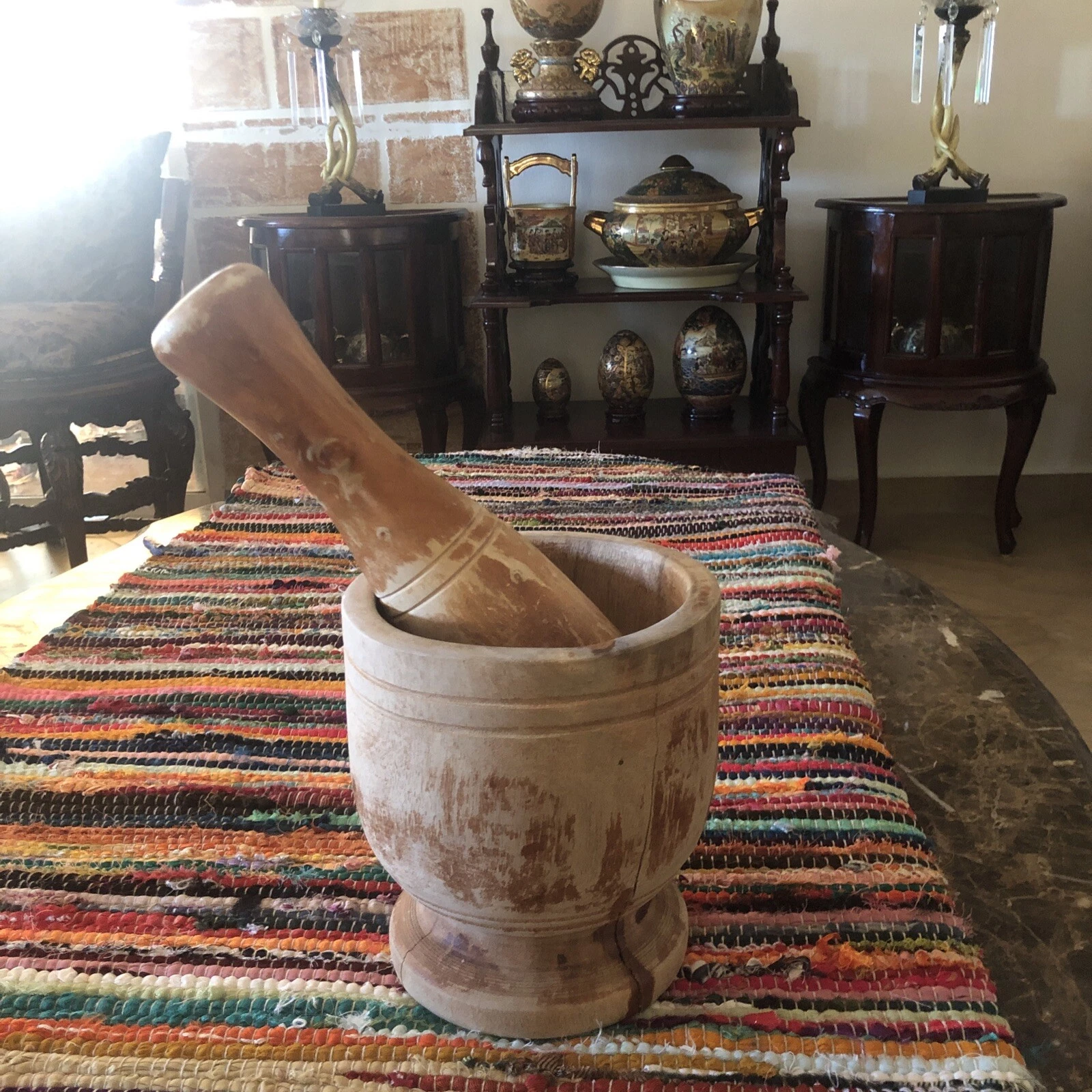 Antique Primitive Handmade Wooden Mortar Apothecary With Pestle, 1920’s
