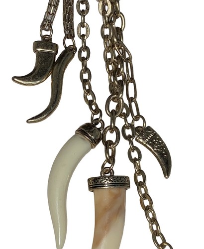 Collar Vintage Tono Dorado Beige Cuerda Cuelga Borla Dientes Distintivo 24" - Imagen 4 de 12