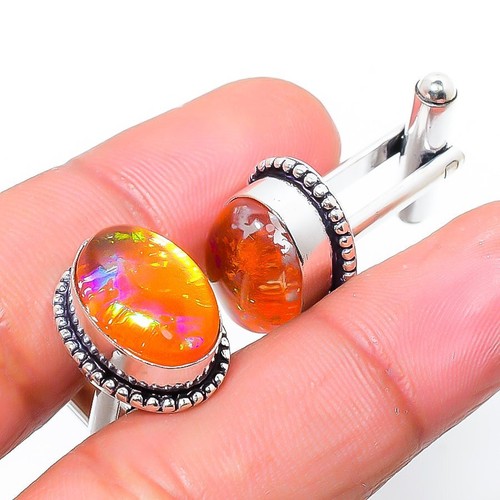 Boutons De Manchette Faits à La Main En Placage Or Pierre Précieuse