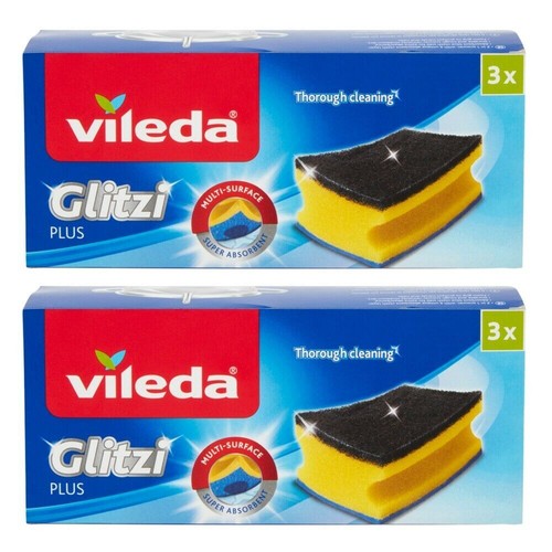 Vileda Glitzi Plus Washing Up Sponge with Anti-Bacterial Coatin - Packs of 3 - Afbeelding 1 van 1