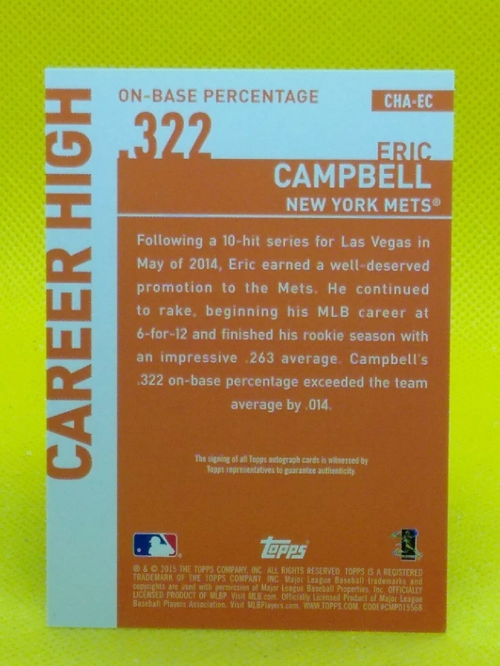 Eric Campbell 2015 Topps Career High AUTOGRAPH #CHA-EC - Image 2 of 2