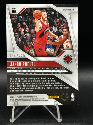 2024-25 Panini Prizm Jakob Poeltl Basketball Prizm /225 #198 Raptors #198 SP - Picture 2 of 2