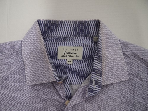 Ted Baker Herren Hemd 16 1/2 Endurance weiß lila geometrisches Umschlagmanschette - Bild 4 von 5