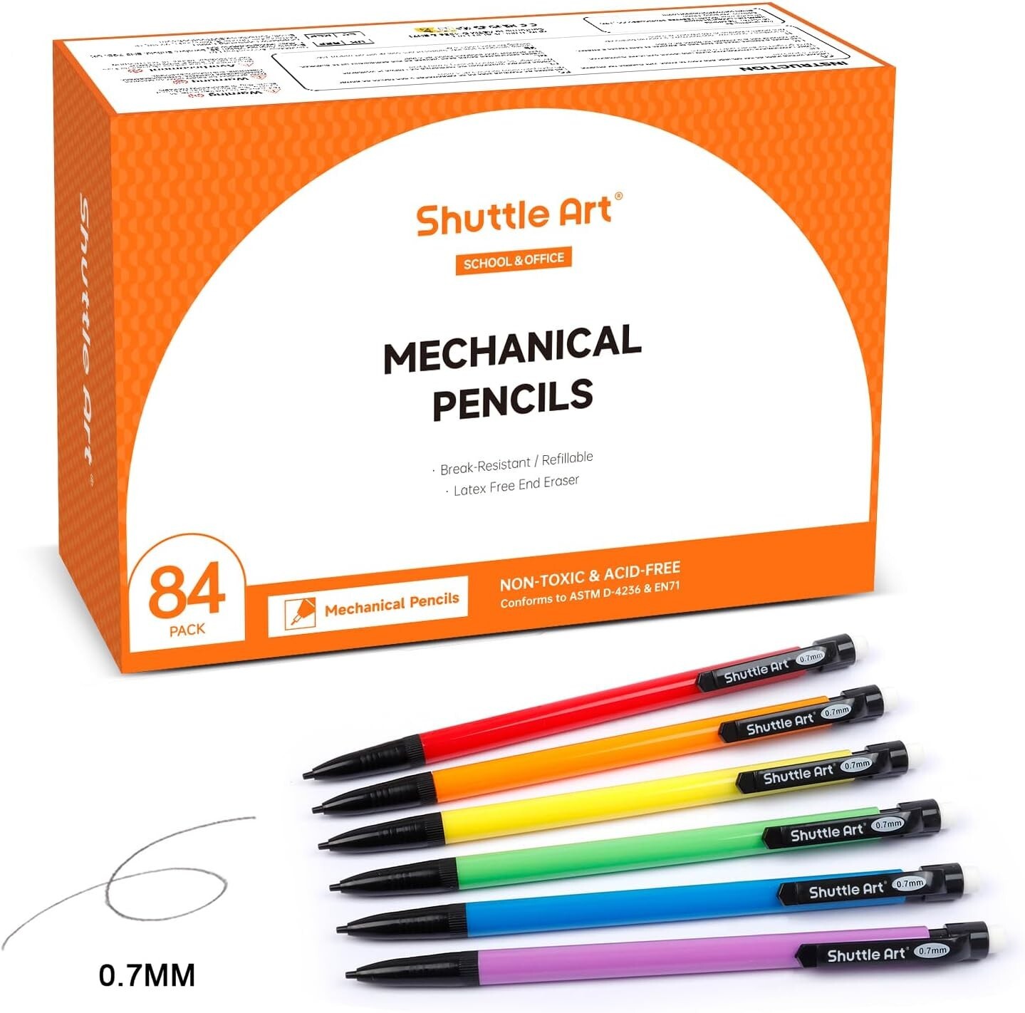 84-Pack 0.7mm HB #2 Mechanical Pencils Bulk Set for School & Office in Assorted Colors-image