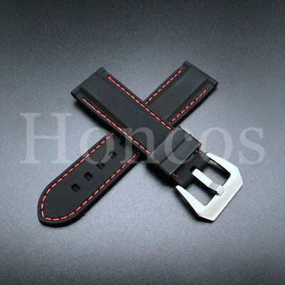 Bracelet Caoutchouc Souple Noir 24mm Avec Boucle Déployante - Pour Montre Panerai - Neuf