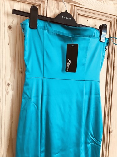 Brand New Jane Norman Size 10 Turquoise Stretch Satin Maxi Fishtail Dress - Picture 5 of 6