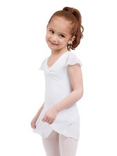 Capezio Child Girls Flutter Sleeve Skirted Leotard Dress Cotton 11305C White