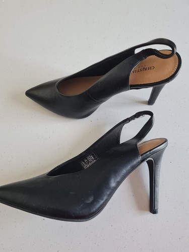 Christian Siriano Black Leather Slingback Stilletto Shoes Size 6 Brand New - Picture 3 of 7