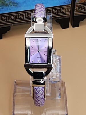 SF Super Fibre By SONATA Purple Braided Cuff Watch Silver Tone