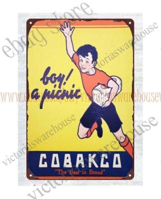 service pub studio  plaques 1950s COBAKCO BREAD running boy metal tin sign