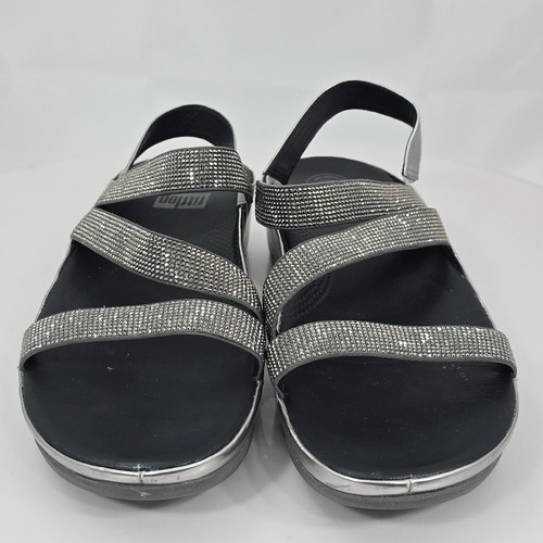 Fitflop Crystall Z-STRAP Strappy Women 10 Silver Comfort Sandals Wedges - Picture 12 of 24