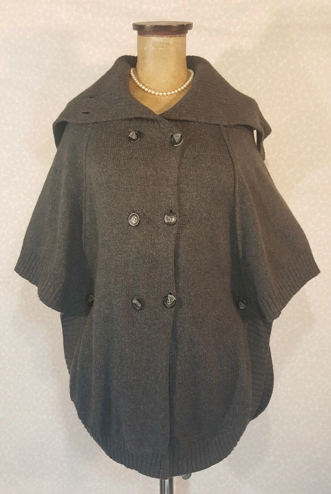 BUFFALO David Bitton CARDIGAN SWEATER PONCHO / CAPE W/ SIDE BUTTON Gray MED New