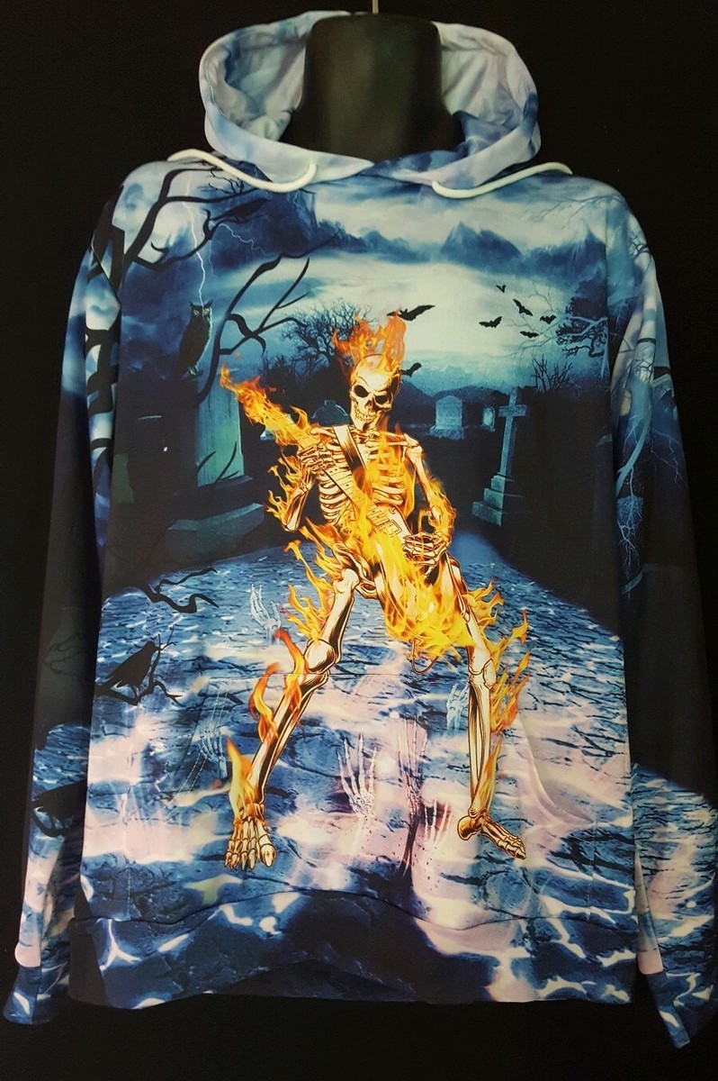 Menu0026#039;s Laidipas UNISEX Size L Pullover FLAMING SKELETON ROCKER  HALLOWEEN Hoodie | eBay