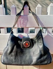 Vintage Harley Davidson Black Leather Chained Large Magnetic Snap Closing Purse