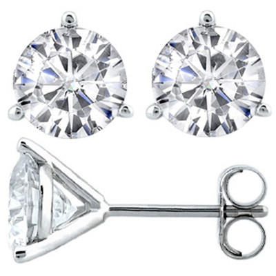 Round Brilliant Cut Cubic Zirconia CZ Martini Stud Earrings Sterling  Silver