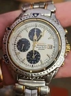 Seiko 7T32 7E49 White Chronograph Blue Diver Gold Nautical 200M 43mm Works Great