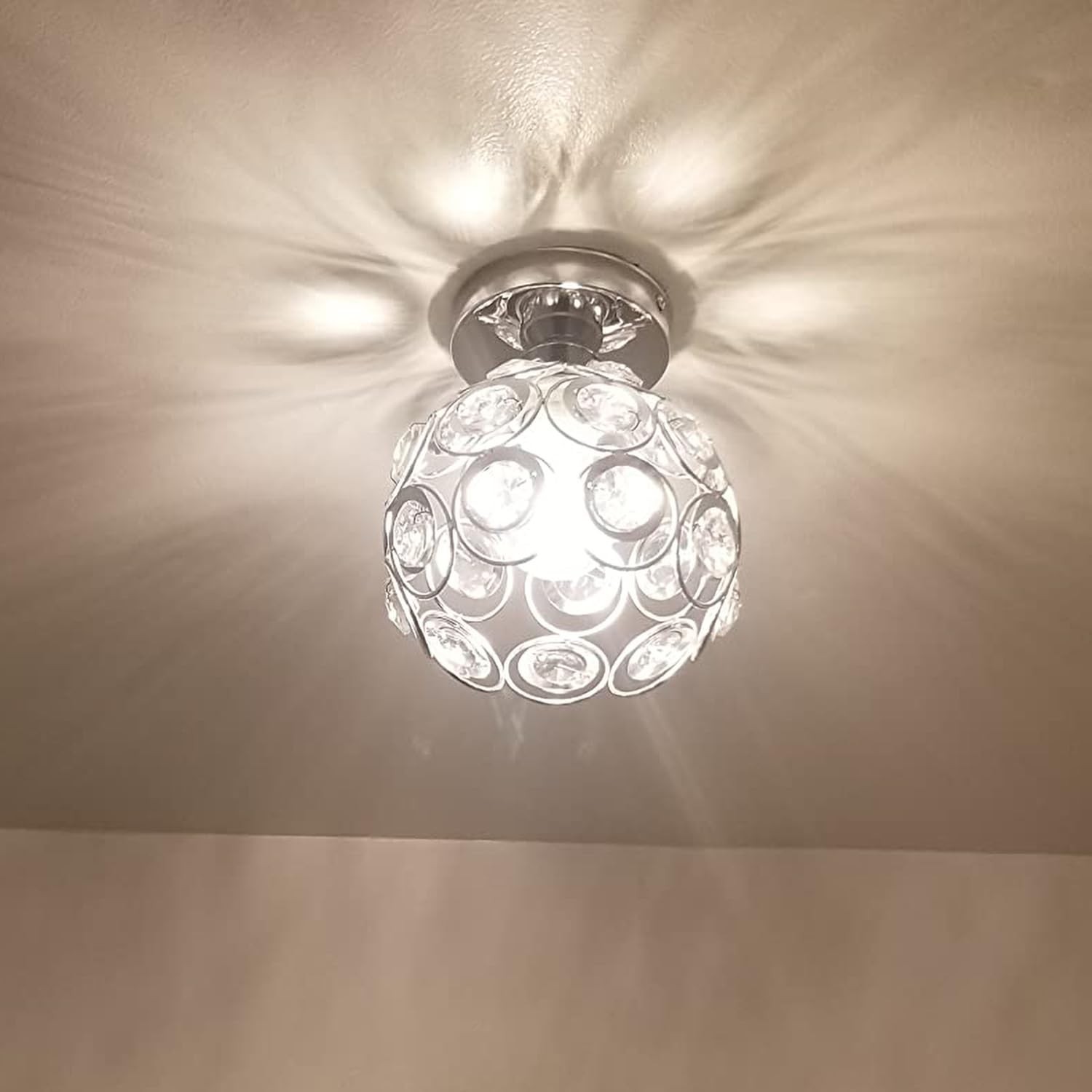 Modern Semi Flush Mount Ceiling Light Fixture, Mini Chandelier Crystal Lamp,
