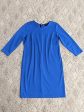 Ann Taylor Petite 8P Cobalt Blue Shift Dress 3/4 Sleeve Knee Zip Back Stretch