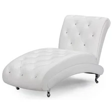 Baxton Studio Pease Faux Leather Tufted Chaise Lounge in White