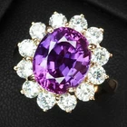 925 Sterling Silver Rose Gold Halo Rings Graceful Blue Purple Sapphire 5.55Ct