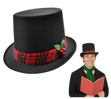 Christmas Caroler Snowman Top Hat Costume Red Plaid Band Mistletoe Holly Berries
