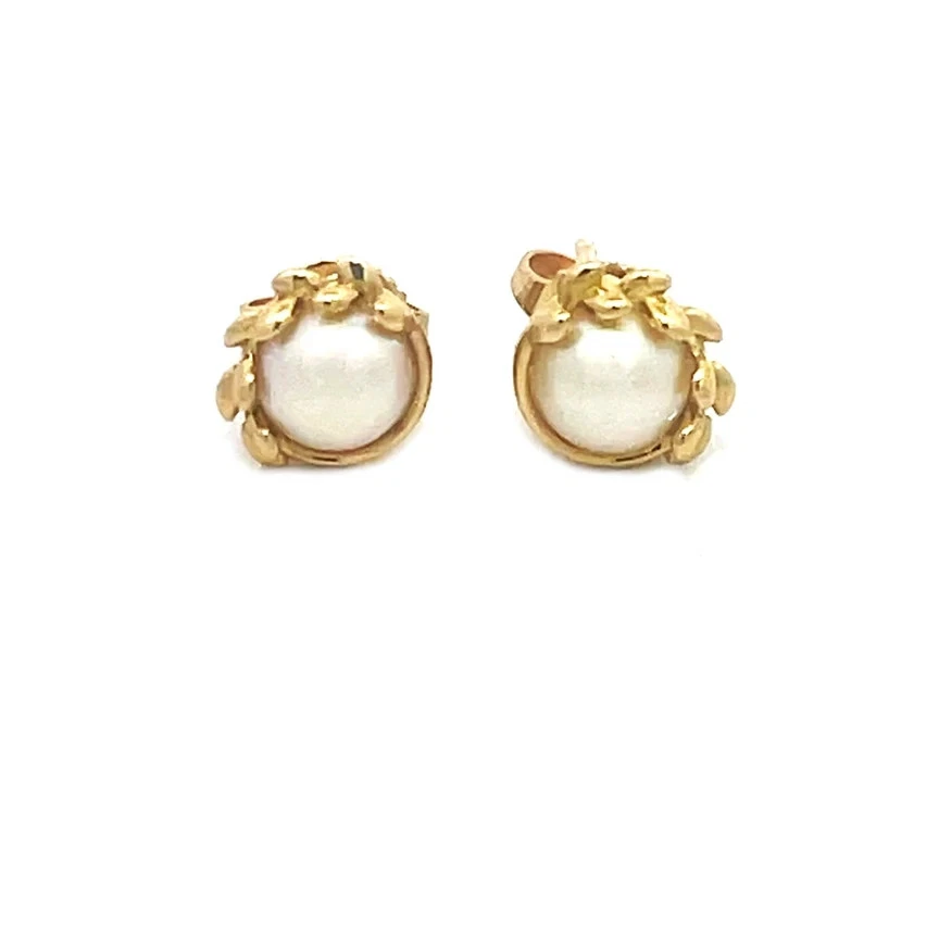 Pendientes Tiffany & Co. Picasso Oro Hoja de Olivo Perla Amarilla 18k Tachuelas Foto 2 de 4