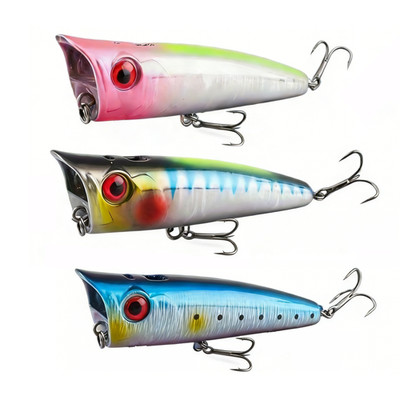3D Eyes Hard Baits Floating Topwater 9cm Popper Lures with Treble Hook Salmon