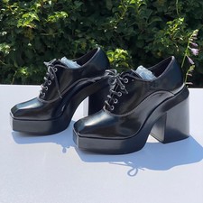 GB Grunge Black Platform Oxford Loafers Goth Bratz Contrast Stitching Edgy - 7M